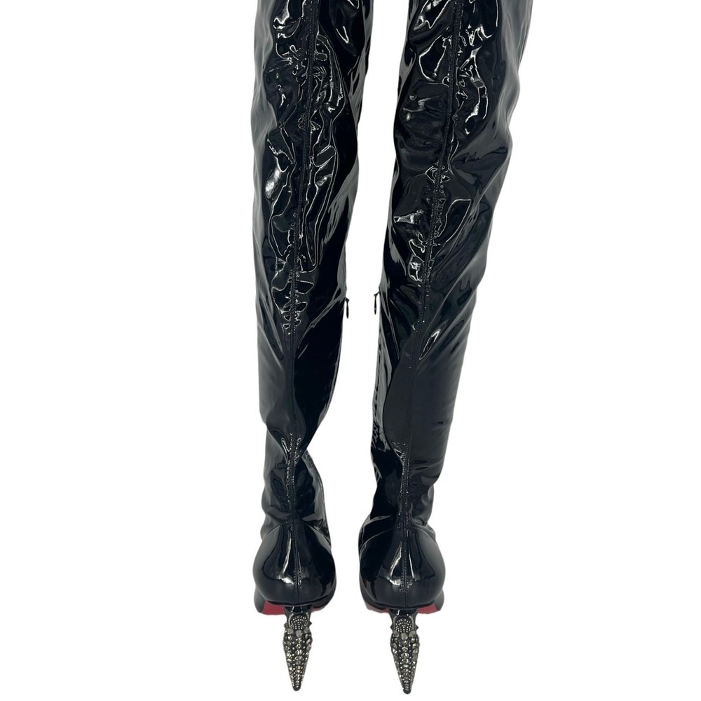Christian Louboutin Limited Edition Black Lipstrass Patent Thigh Boots Size 37.5 - Picture 14 of 16